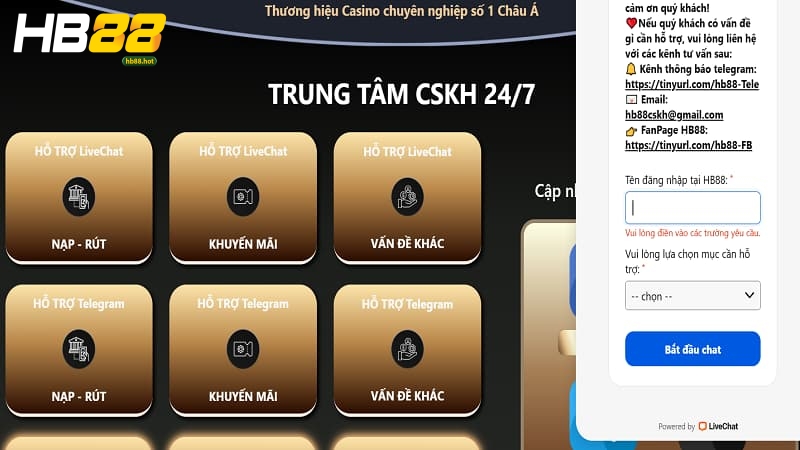 Live chat là cách liên hệ nhà cái HB88 phổ biến nhất